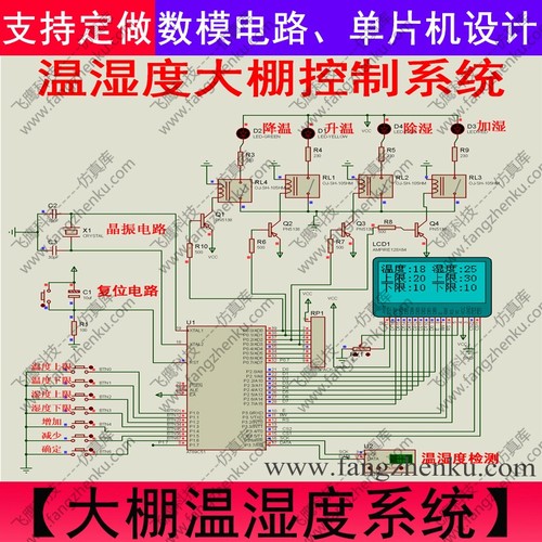 51单片机温湿度大棚控制仿真蔬菜大棚温室内粮仓C程序阈值proteus